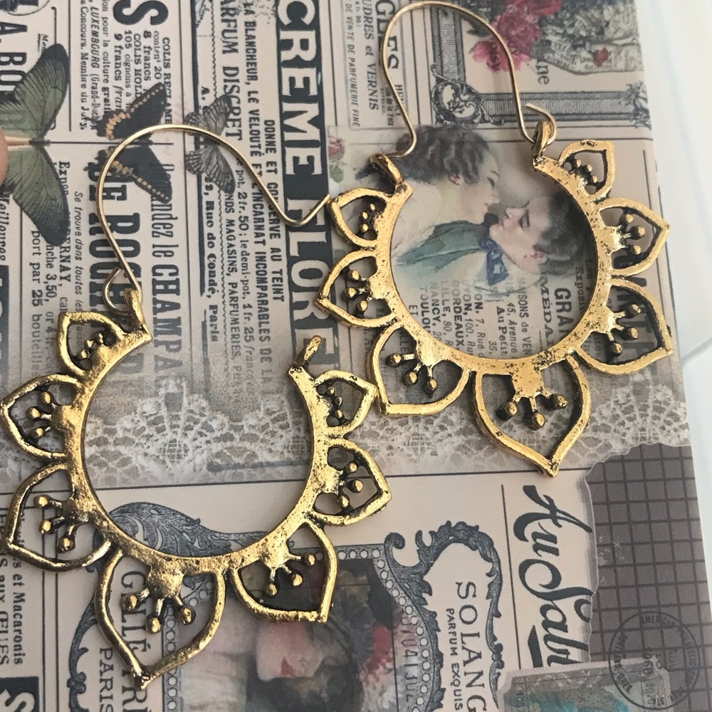 Bohemian Earthy Gold Dangle Hoop Earrings